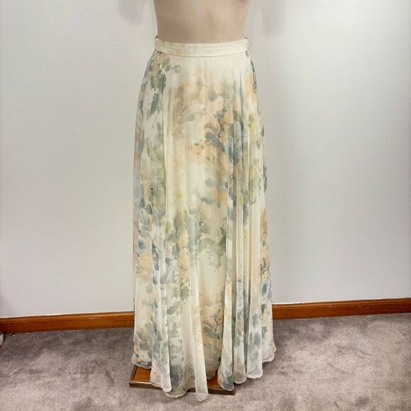 Jenny Yoo Womens 8 Hampton Print Maxi Watercolor Skirt Arielle Chiffon Print - Picture 2 of 9